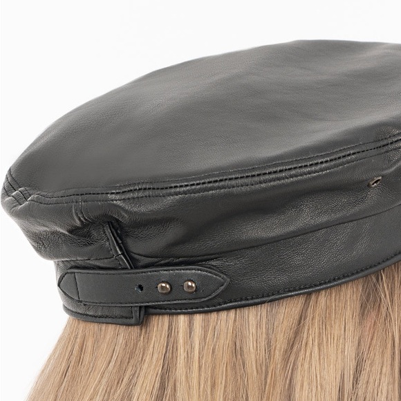 Eric Javits Black Leather Night Porter Cap - Picture 5 of 5